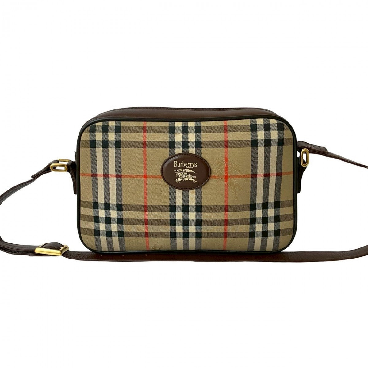 BURBERRY Shoulder Bag Canvas, Leather Brown Nova Check Pattern Shadow Horse logo Women Used Authentic