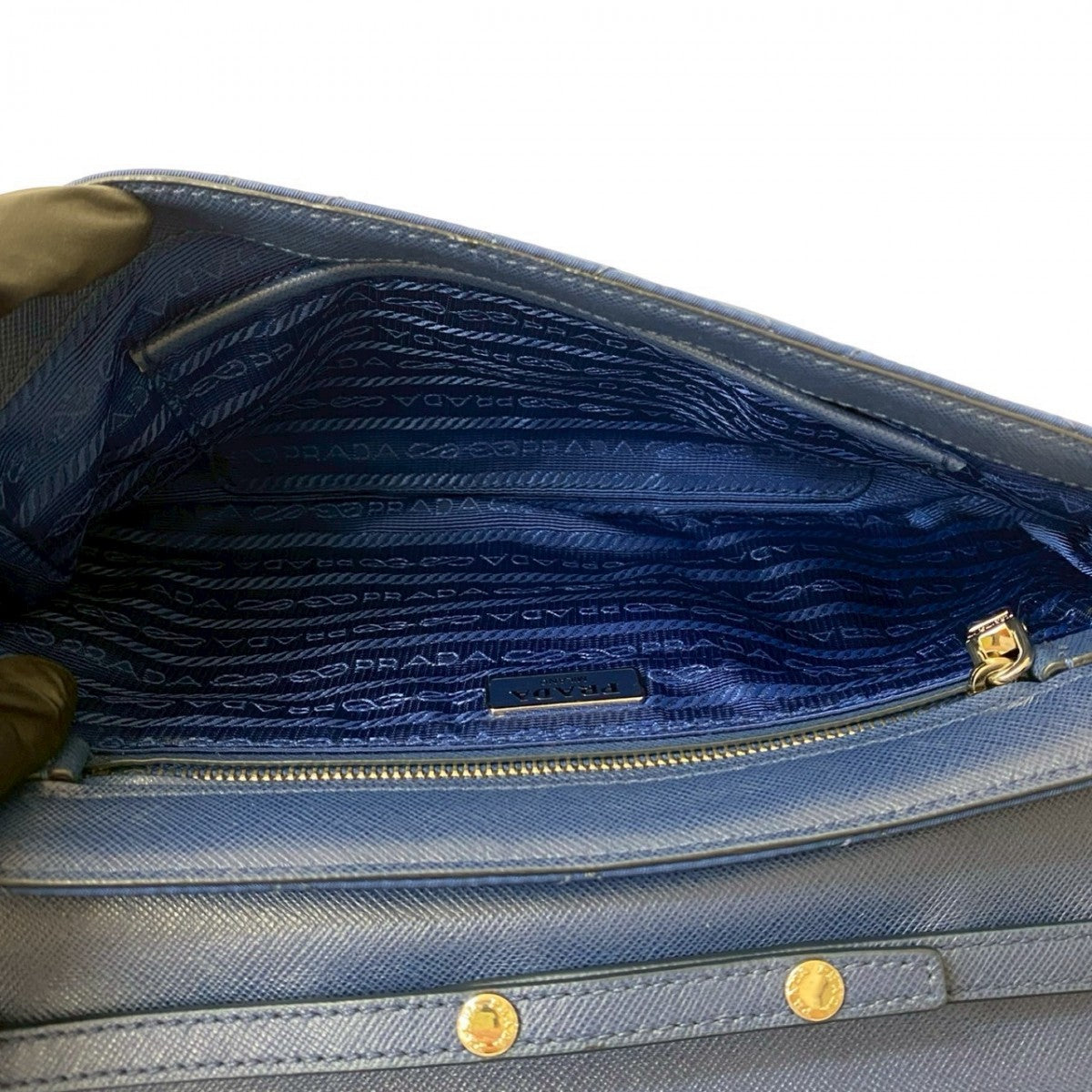 PRADA Shoulder Bag Nylon, Leather blue logo Metal Women Used Authentic