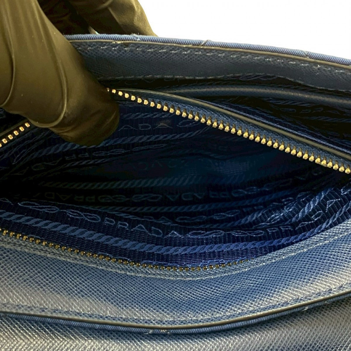 PRADA Shoulder Bag Nylon, Leather blue logo Metal Women Used Authentic