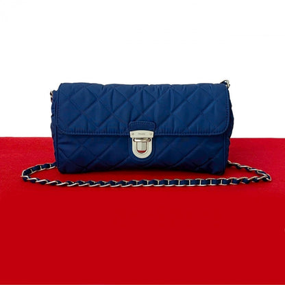 PRADA Shoulder Bag Nylon, Leather blue logo Metal Women Used Authentic
