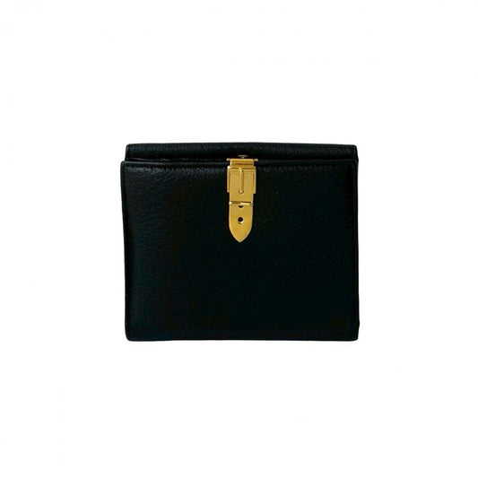 GUCCI Bifold Wallet leather black Belt motif Metal Women(Unisex) Used Authentic