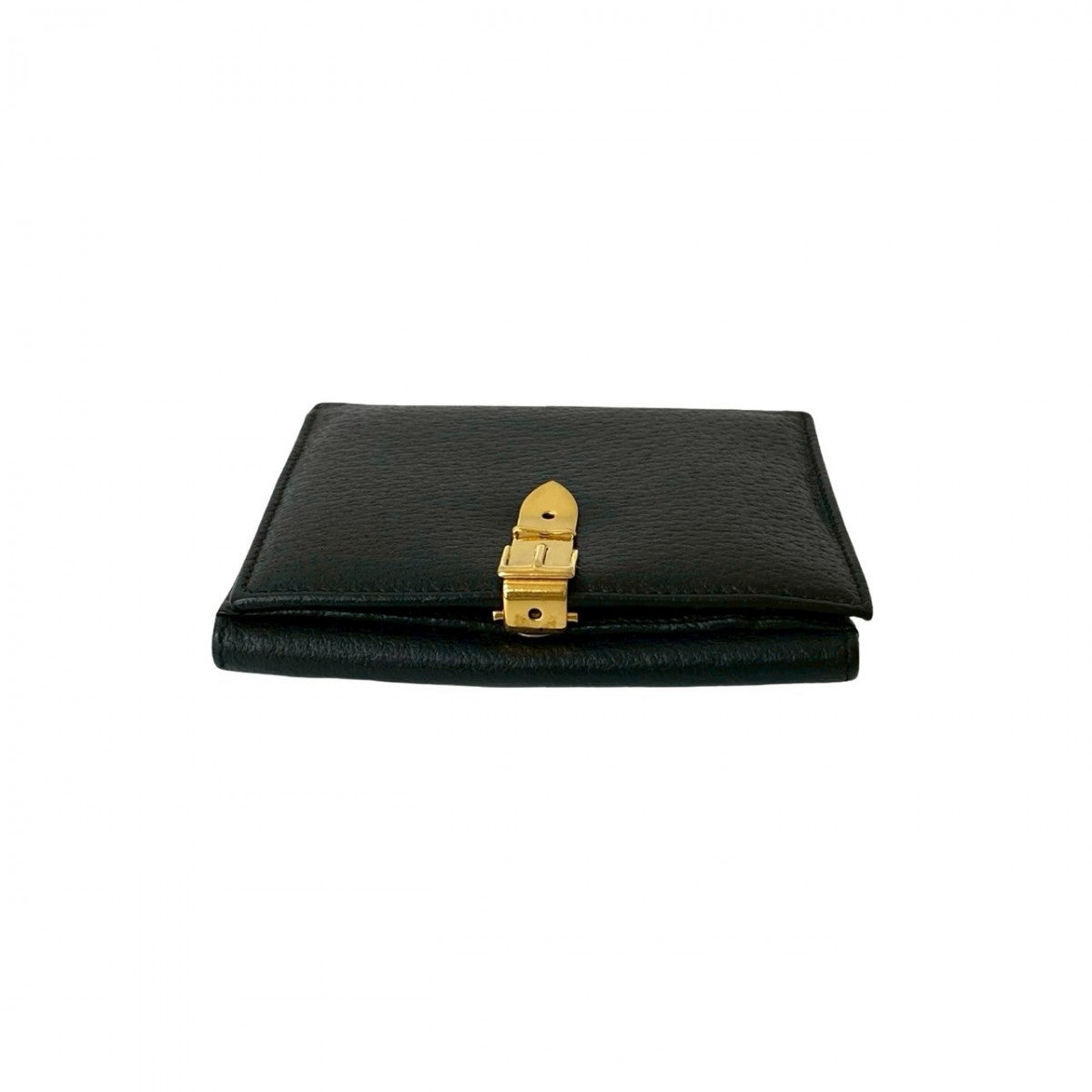 GUCCI Bifold Wallet leather black Belt motif Metal Women(Unisex) Used Authentic