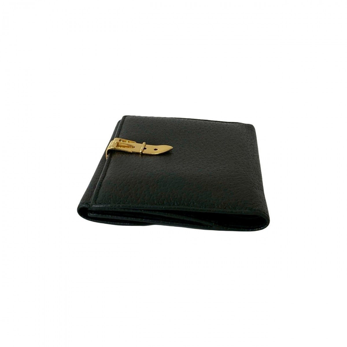 GUCCI Bifold Wallet leather black Belt motif Metal Women(Unisex) Used Authentic