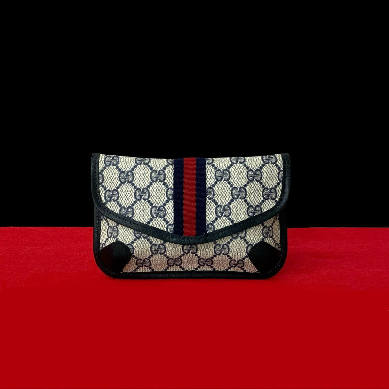 GUCCI Pouch leather Navy Sherry line