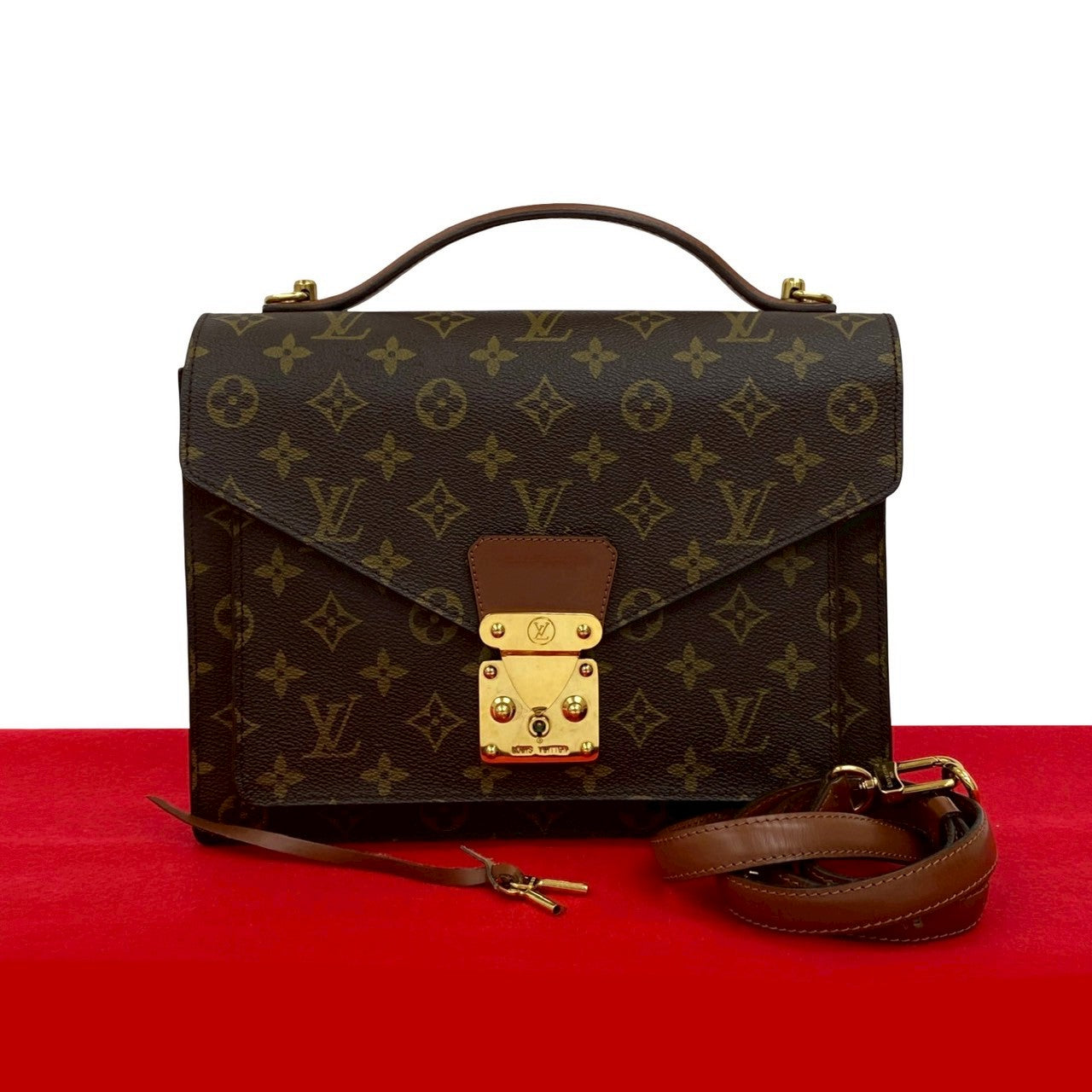 LOUIS VUITTON Shoulder Bag leather Brown Monogram Monceau