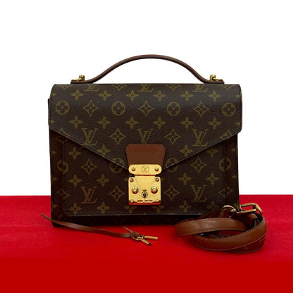 LOUIS VUITTON Shoulder Bag leather Brown Monogram Monceau