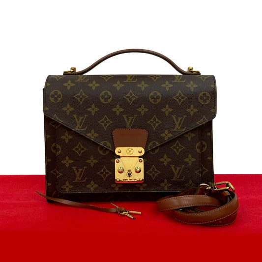 LOUIS VUITTON Shoulder Bag leather Brown Monogram Monceau