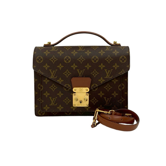 LOUIS VUITTON Shoulder Bag leather Brown Monogram Monceau