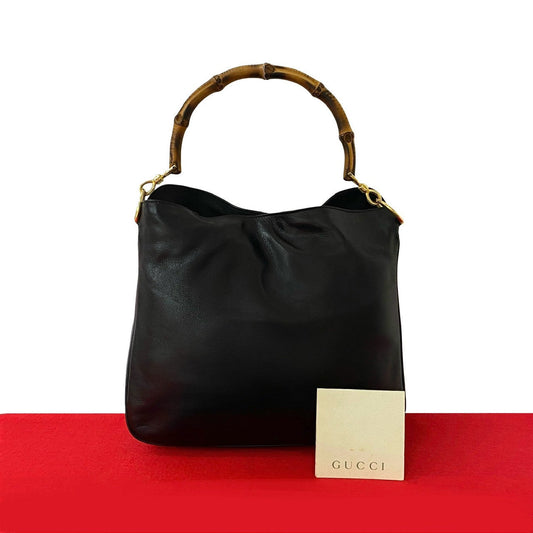 GUCCI Handbag leather black Bamboo