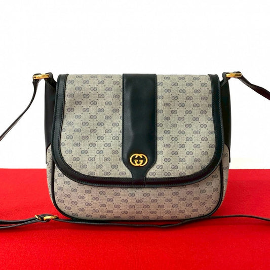 GUCCI Shoulder Bag Leather, PVC Navy Micro GG logo Metal Women Used Authentic