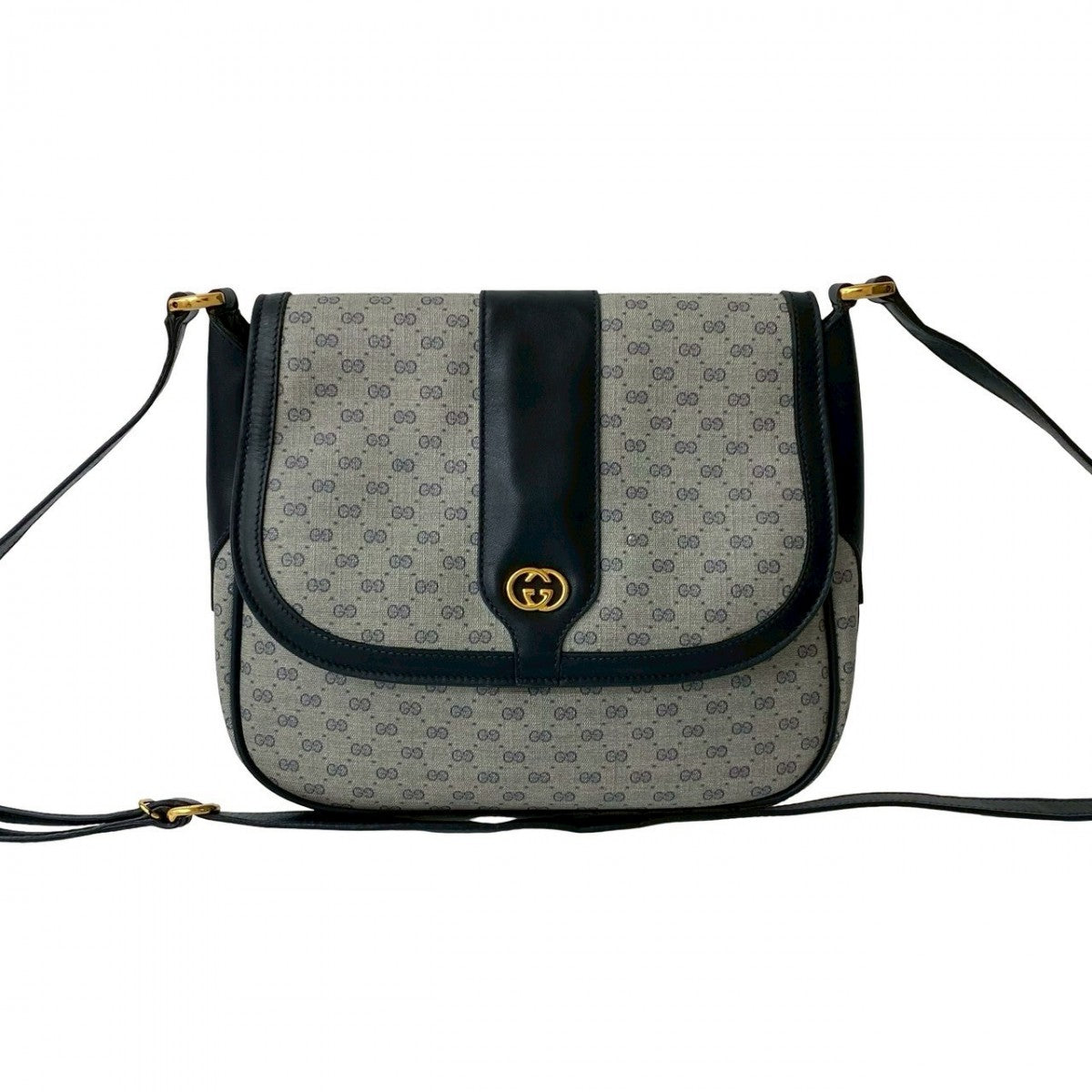 GUCCI Shoulder Bag Leather, PVC Navy Micro GG logo Metal Women Used Authentic