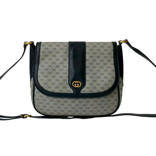 GUCCI Shoulder Bag Leather, PVC Navy Micro GG logo Metal Women Used Authentic