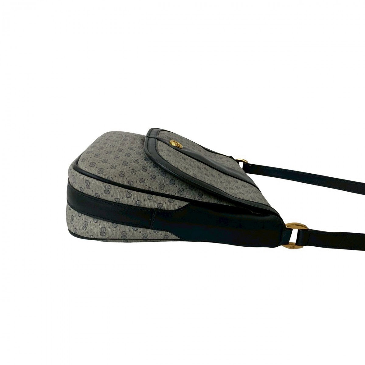 GUCCI Shoulder Bag Leather, PVC Navy Micro GG logo Metal Women Used Authentic