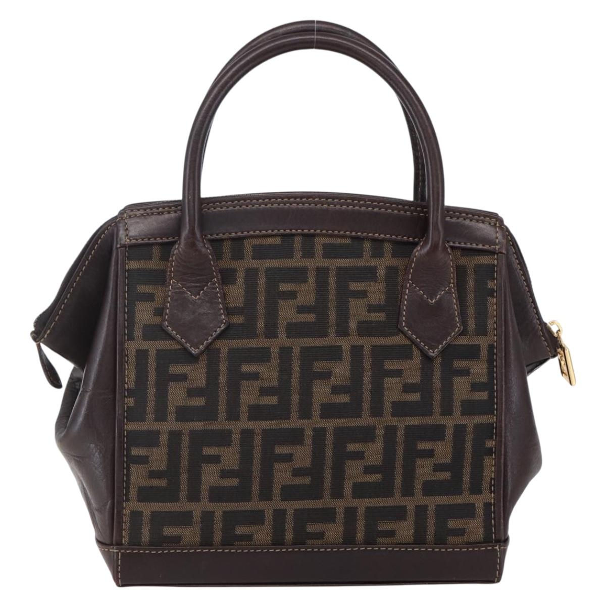 FENDI Zucca Canvas Hand Bag Black Brown Auth