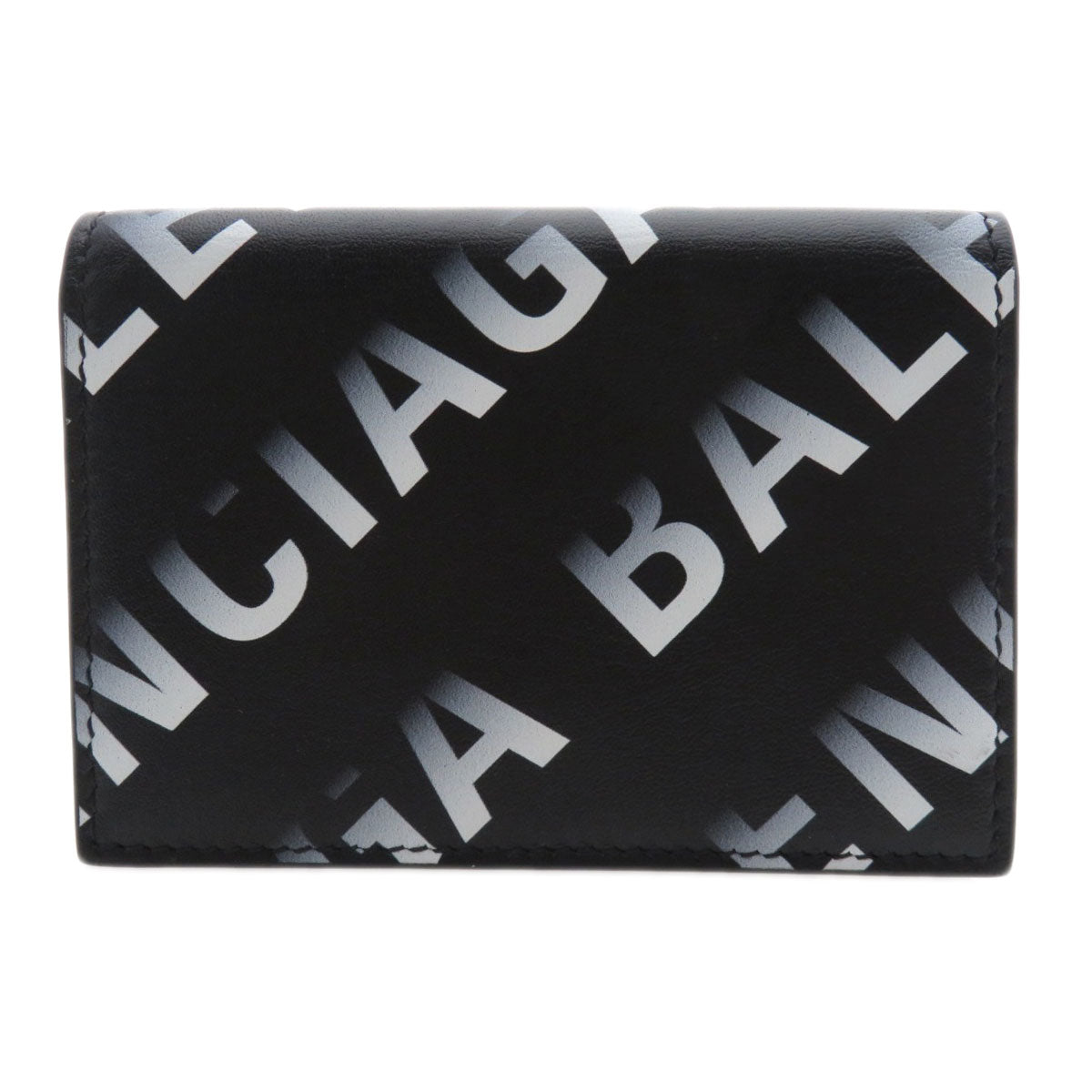 BALENCIAGA Bifold Wallet 594312 Calfskin black Logo motif mini wallet tri-fold Women Used Authentic