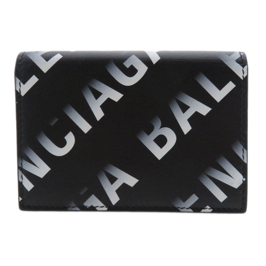 BALENCIAGA Bifold Wallet 594312 Calfskin black Logo motif mini wallet tri-fold Women Used Authentic