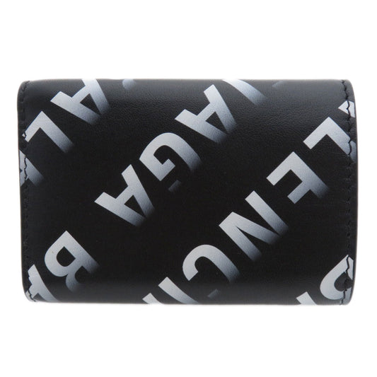 BALENCIAGA Bifold Wallet 594312 Calfskin black Logo motif mini wallet tri-fold Women Used Authentic