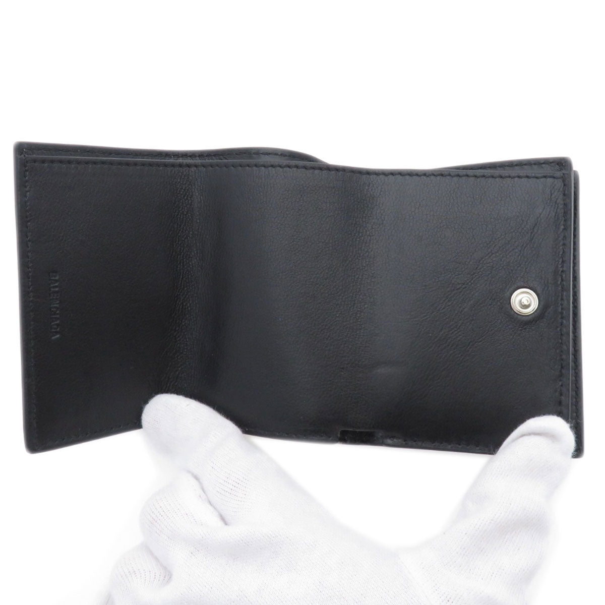 BALENCIAGA Bifold Wallet 594312 Calfskin black Logo motif mini wallet tri-fold Women Used Authentic