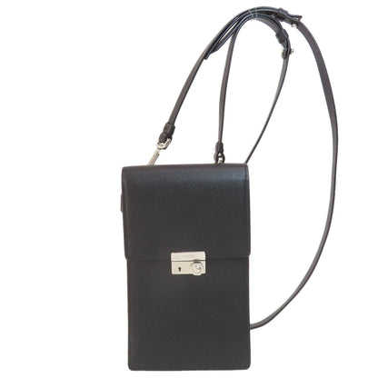 PRADA Shoulder Bag leather black logo saffiano Women Used Authentic