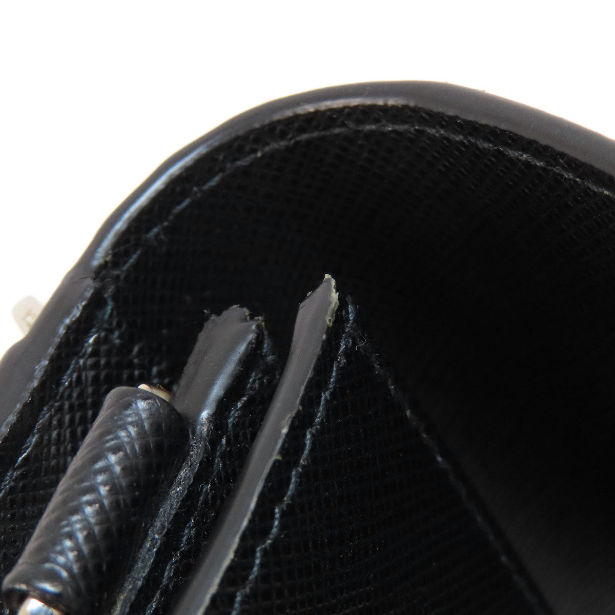 PRADA Shoulder Bag leather black logo saffiano Women Used Authentic