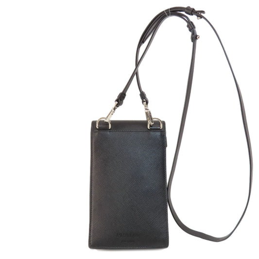 PRADA Shoulder Bag leather black logo saffiano Women Used Authentic