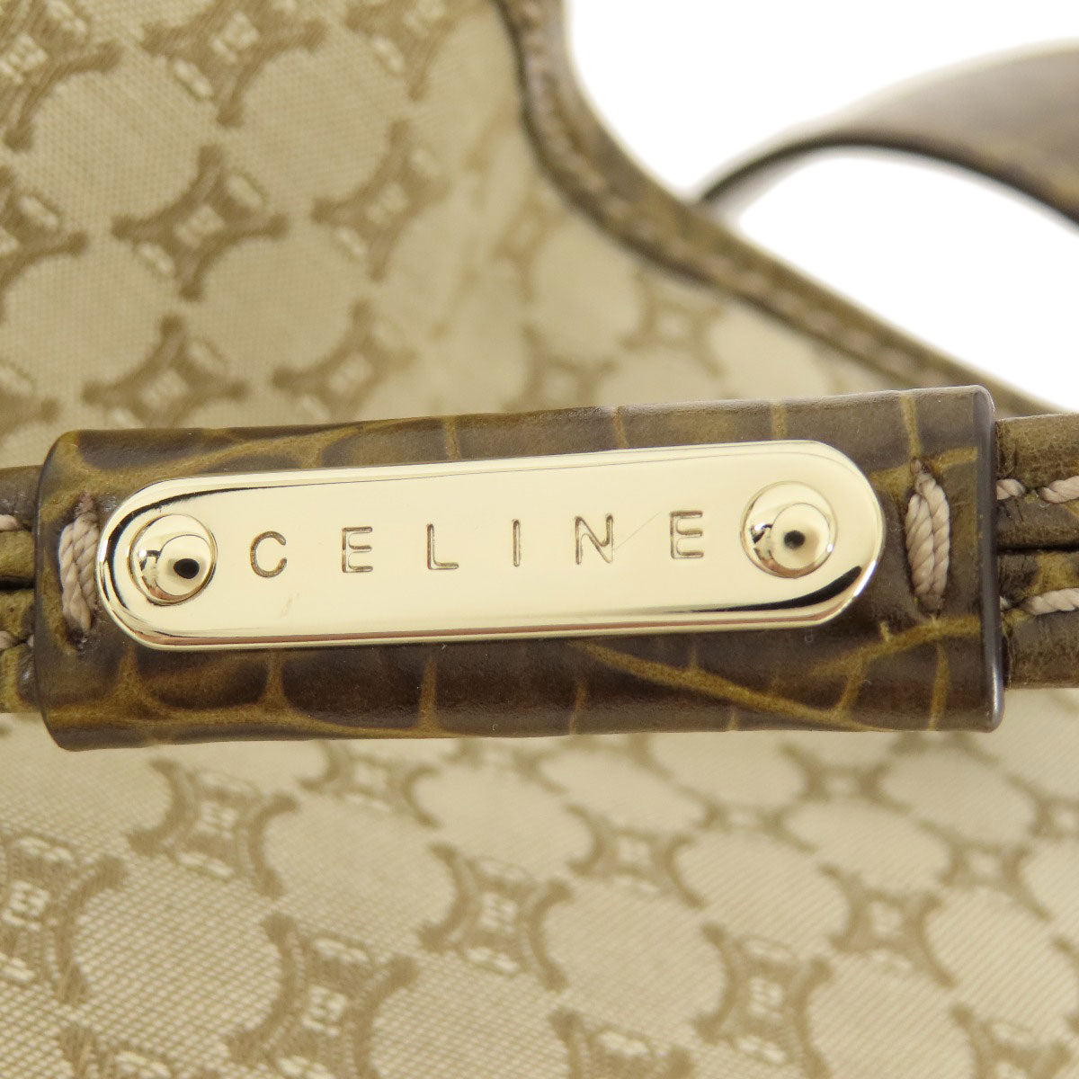 CELINE Tote Bag canvas beige Macadam Pattern Women Used Authentic