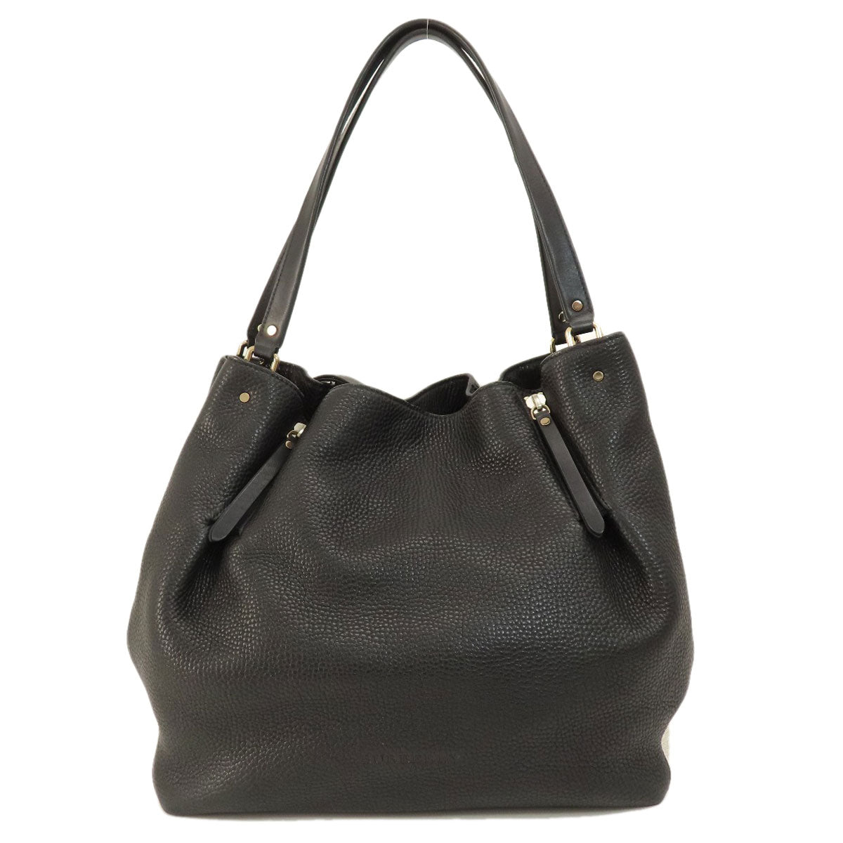 BURBERRY Tote Bag leather black logo Women Used Authentic