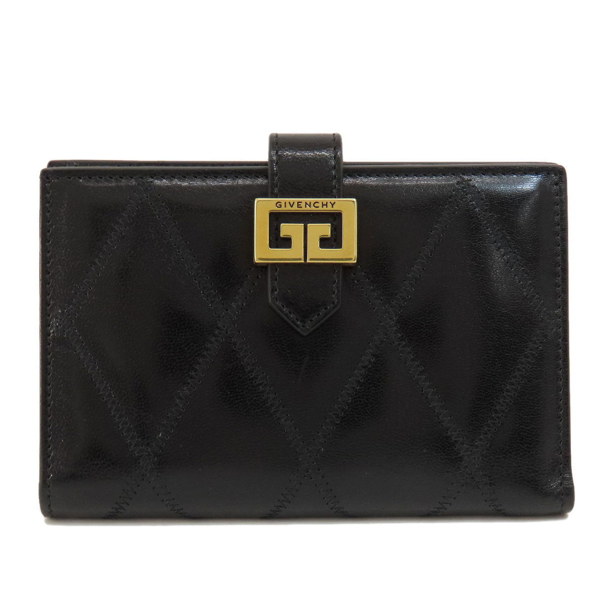 Givenchy Bifold Wallet leather black logo Women Used Authentic