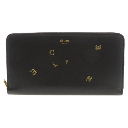 CELINE Long Wallet Purse Calfskin black Logo motif Women Used Authentic