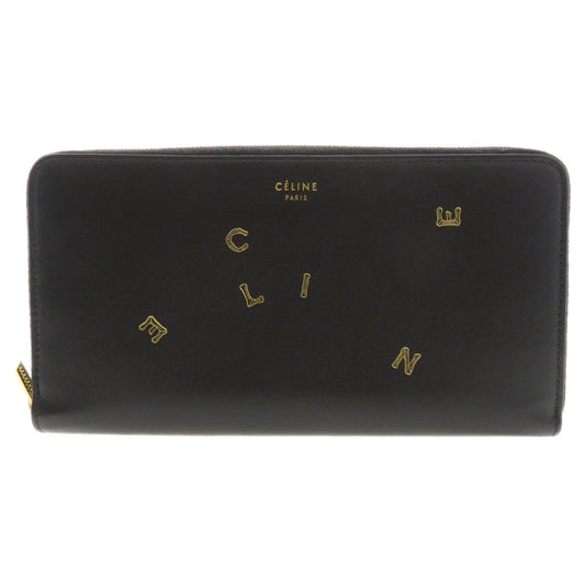 CELINE Long Wallet Purse Calfskin black Logo motif Women Used Authentic