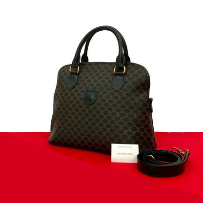 CELINE Shoulder Bag Leather, PVC black Macadam Blason logo Pattern Women Used Authentic