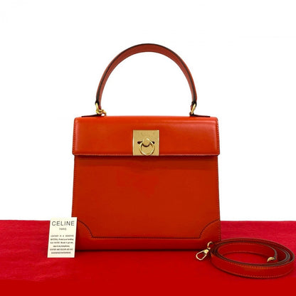 CELINE Shoulder Bag leather Orange logo ring Metal Women Used Authentic