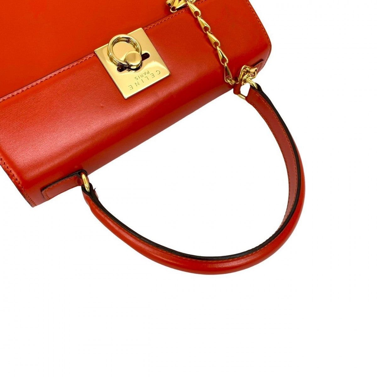 CELINE Shoulder Bag leather Orange logo ring Metal Women Used Authentic