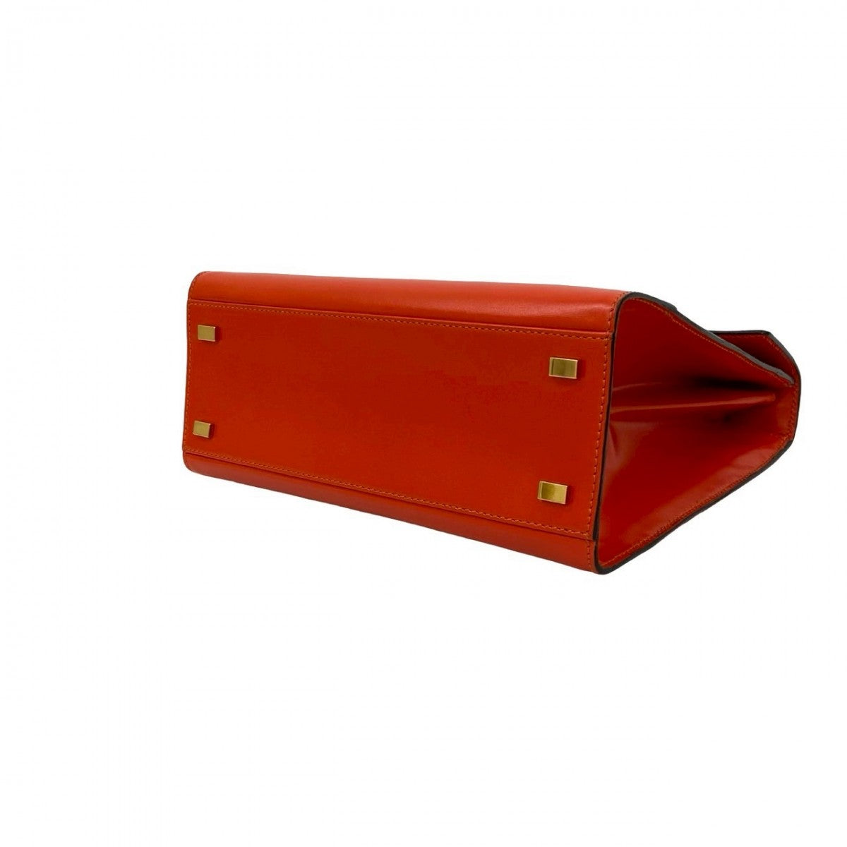 CELINE Shoulder Bag leather Orange logo ring Metal Women Used Authentic