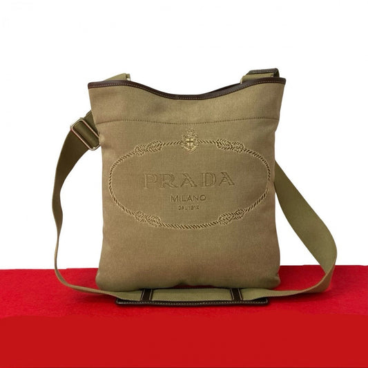 PRADA Shoulder Bag canvas beige