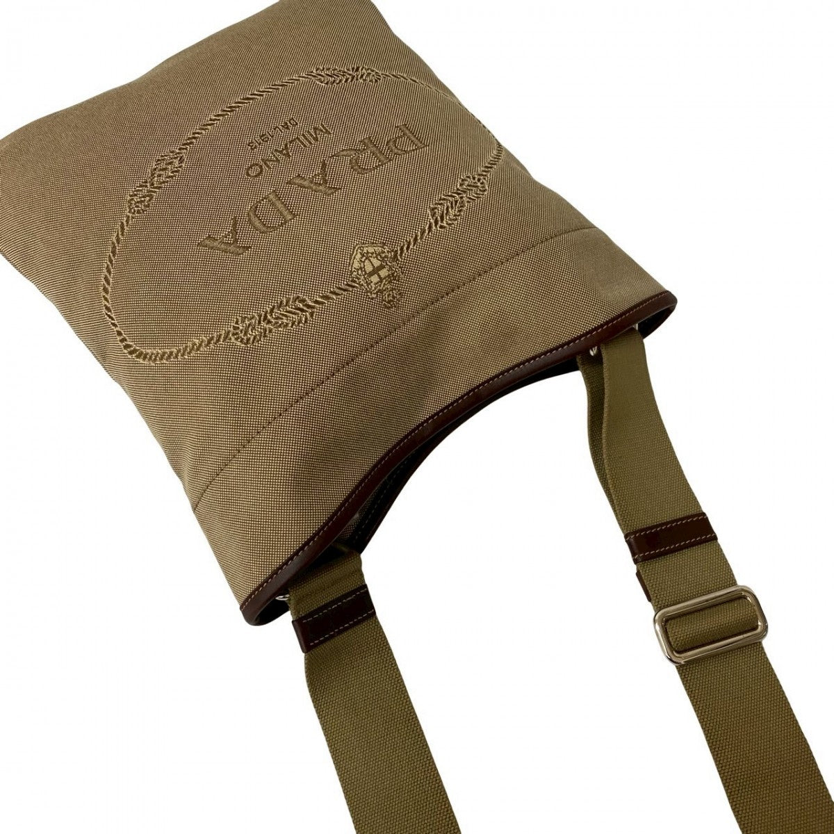 PRADA Shoulder Bag canvas beige