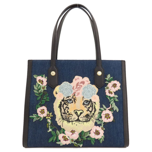 GUCCI Tote Bag 456545 denim blue Tiger embroidery
