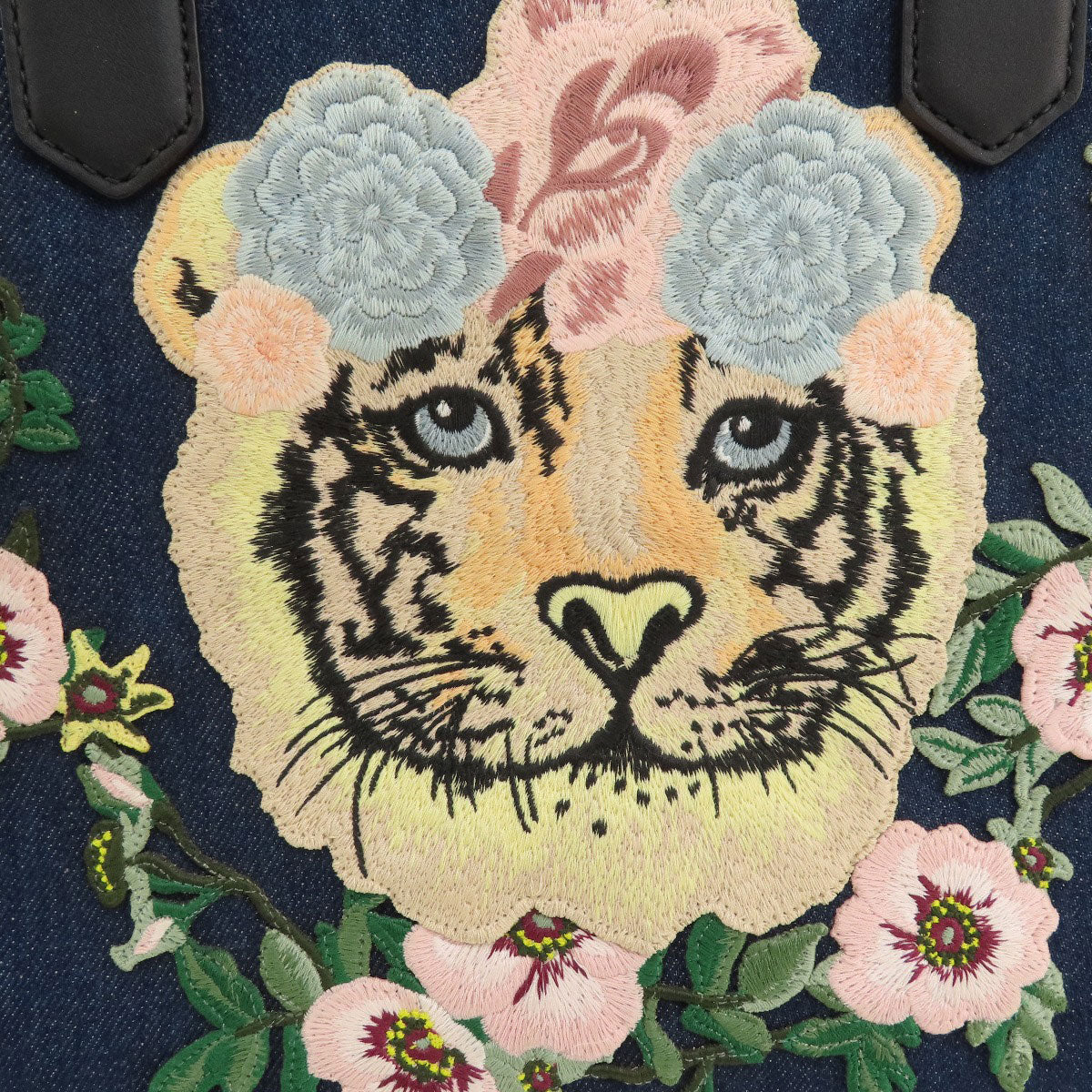 GUCCI Tote Bag 456545 denim blue Tiger embroidery