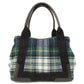 BALENCIAGA Handbag 339933 wool green Navy Cabas Check Pattern Women Used Authentic