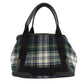 BALENCIAGA Tote Bag 339933 wool green Navy Cabas Check Pattern Women Used Authentic