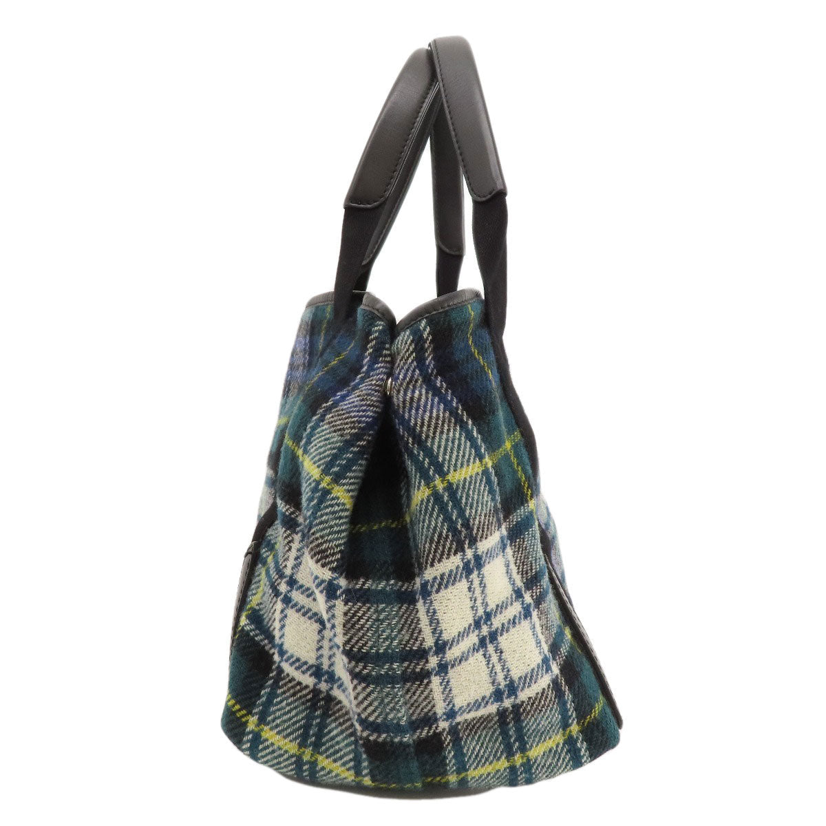 BALENCIAGA Tote Bag 339933 wool green Navy Cabas Check Pattern Women Used Authentic