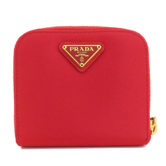 PRADA Bifold Wallet 1M0522 silk Red logoMetal Women Used Authentic
