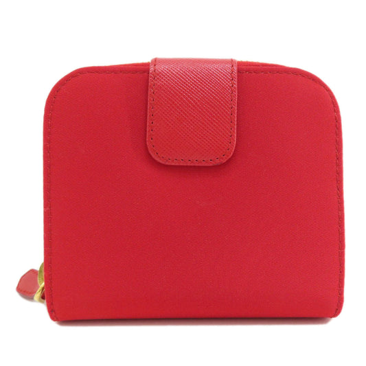 PRADA Bifold Wallet 1M0522 silk Red logoMetal Women Used Authentic