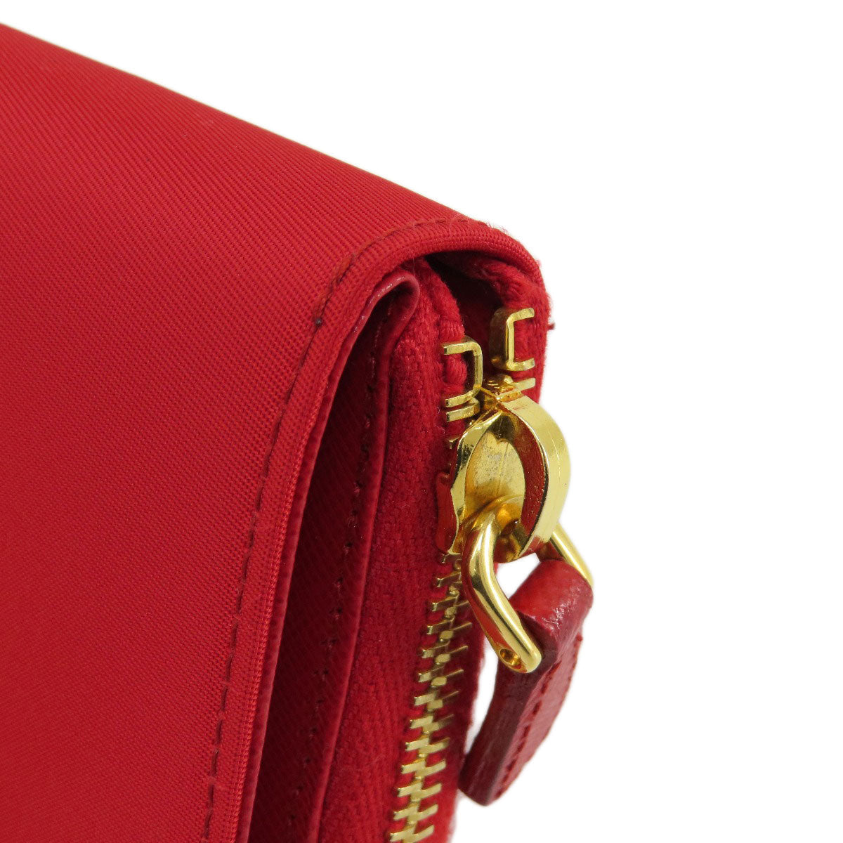 PRADA Bifold Wallet 1M0522 silk Red logoMetal Women Used Authentic