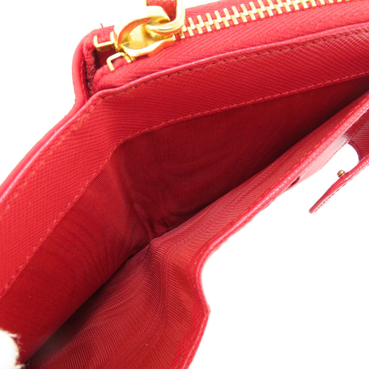 PRADA Bifold Wallet 1M0522 silk Red logoMetal Women Used Authentic