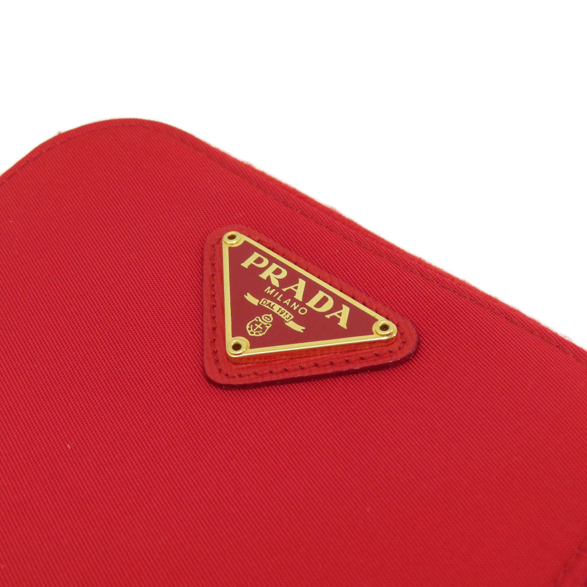 PRADA Bifold Wallet 1M0522 silk Red logoMetal Women Used Authentic