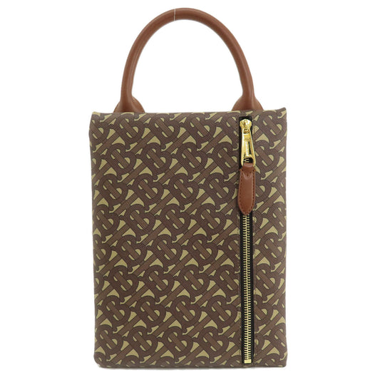 BURBERRY Handbag PVC Brown B logo total pattern Women Used Authentic