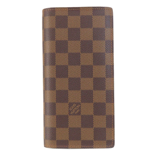 LOUIS VUITTON Long Wallet Purse N60017 Damier canvas Brown Portefeuille�EBrazza Former mens Used Authentic