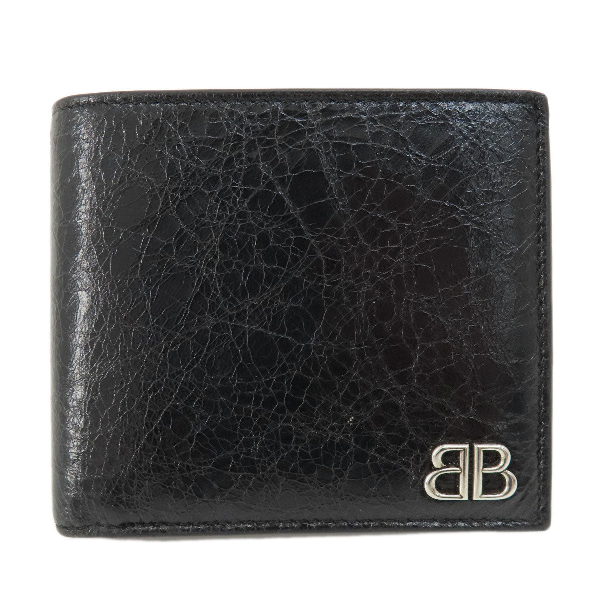 BALENCIAGA Bifold Wallet 779971 leather black BB mens Used Authentic