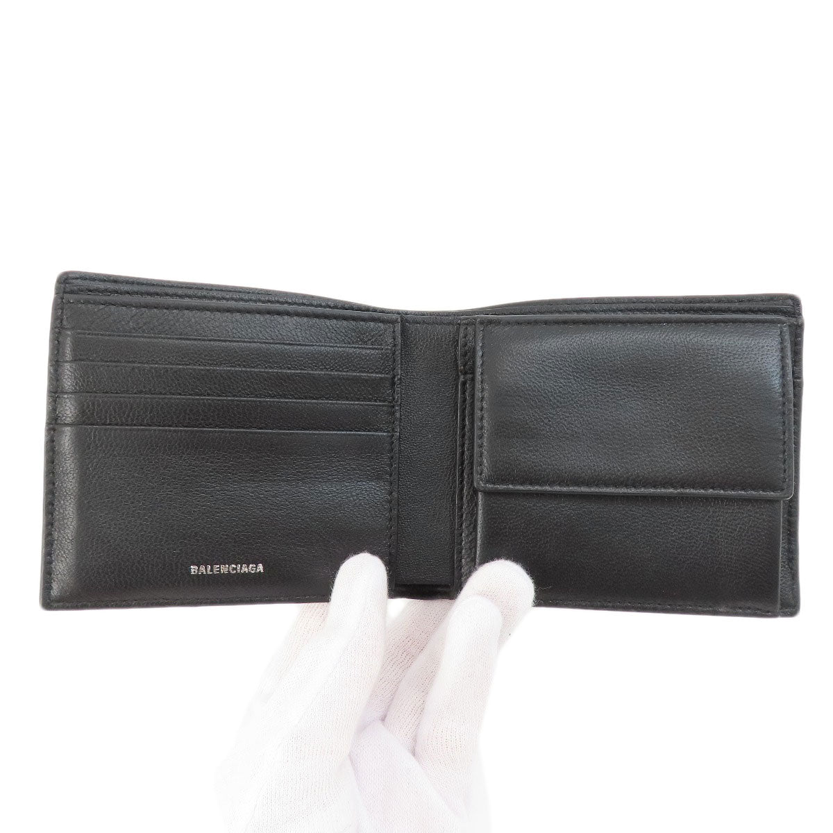 BALENCIAGA Bifold Wallet 779971 leather black BB mens Used Authentic